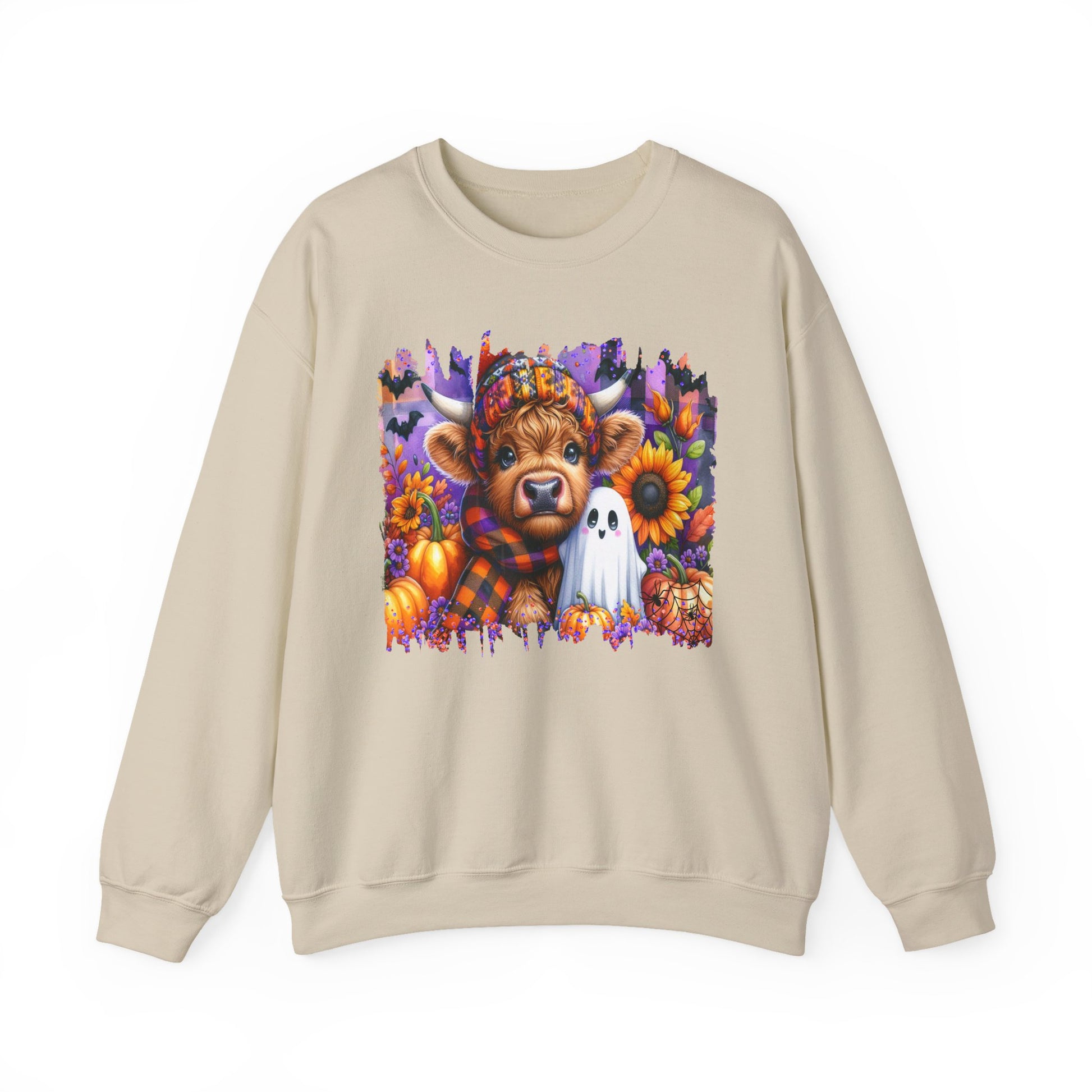 Fall Highland Cow Ghost Halloween Crewneck Sweatshirt - Samberule