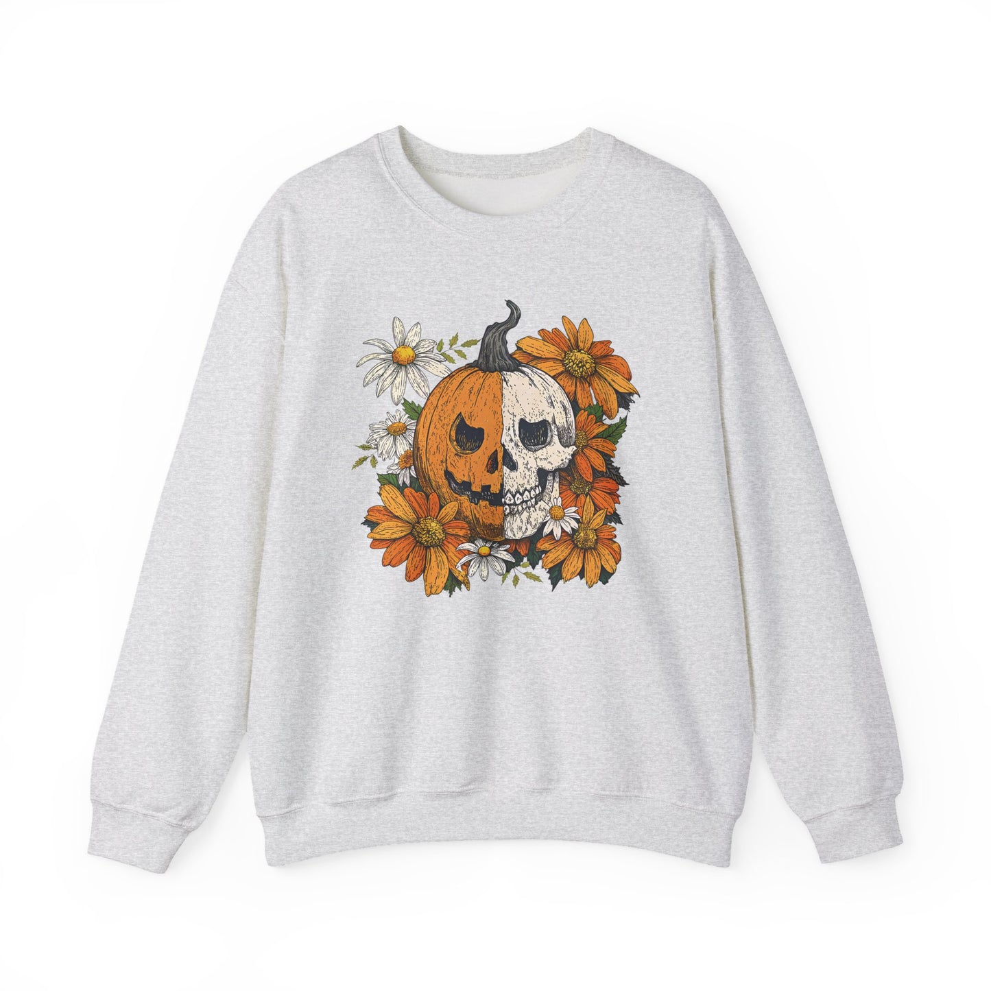 Retro Floral Pumpkin Halloween Crewneck Sweatshirt - Samberule