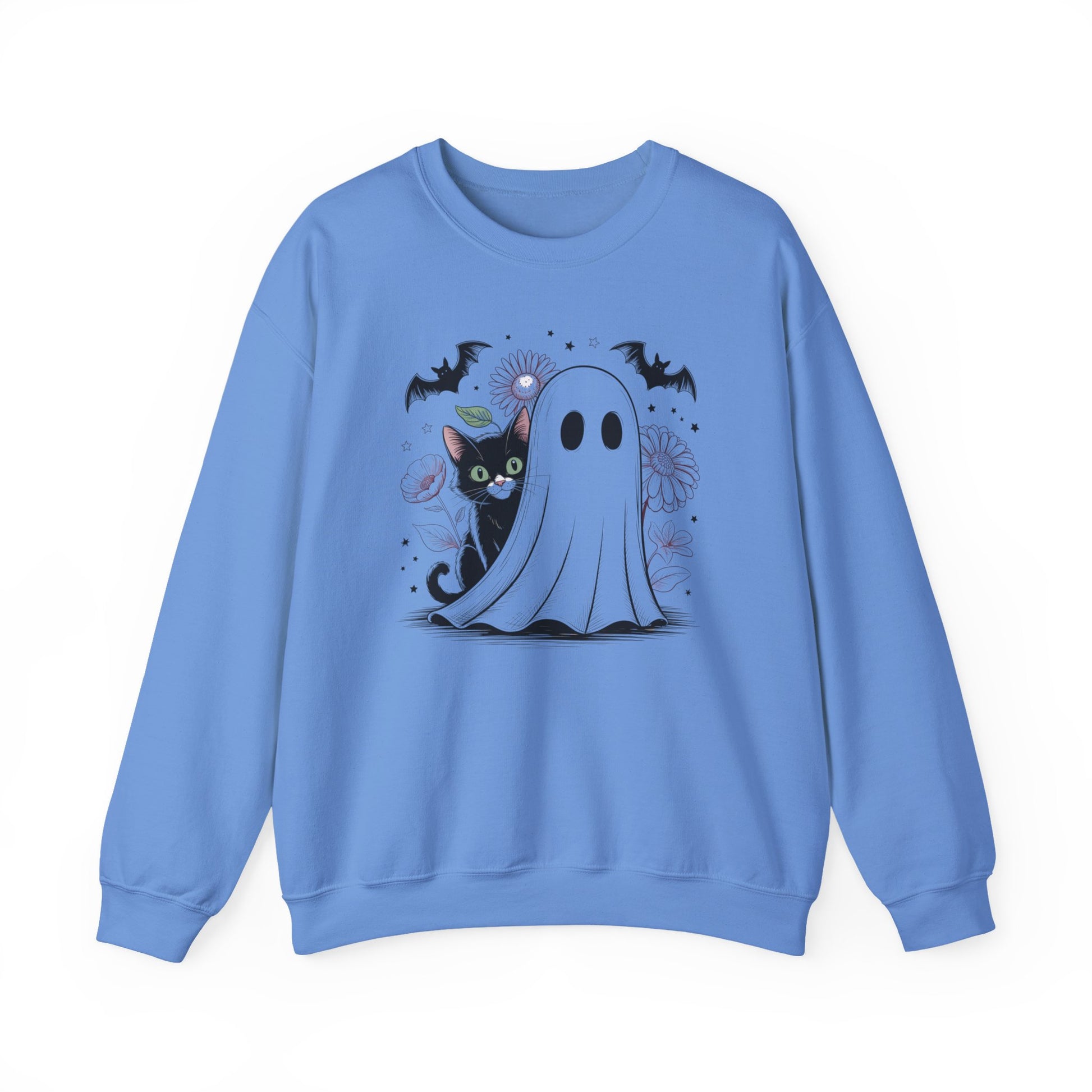 Halloween Ghost And Black Cat Halloween Crewneck Sweatshirt - Samberule