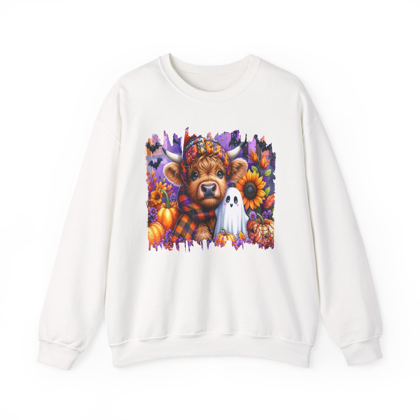 Fall Highland Cow Ghost Halloween Crewneck Sweatshirt - Samberule