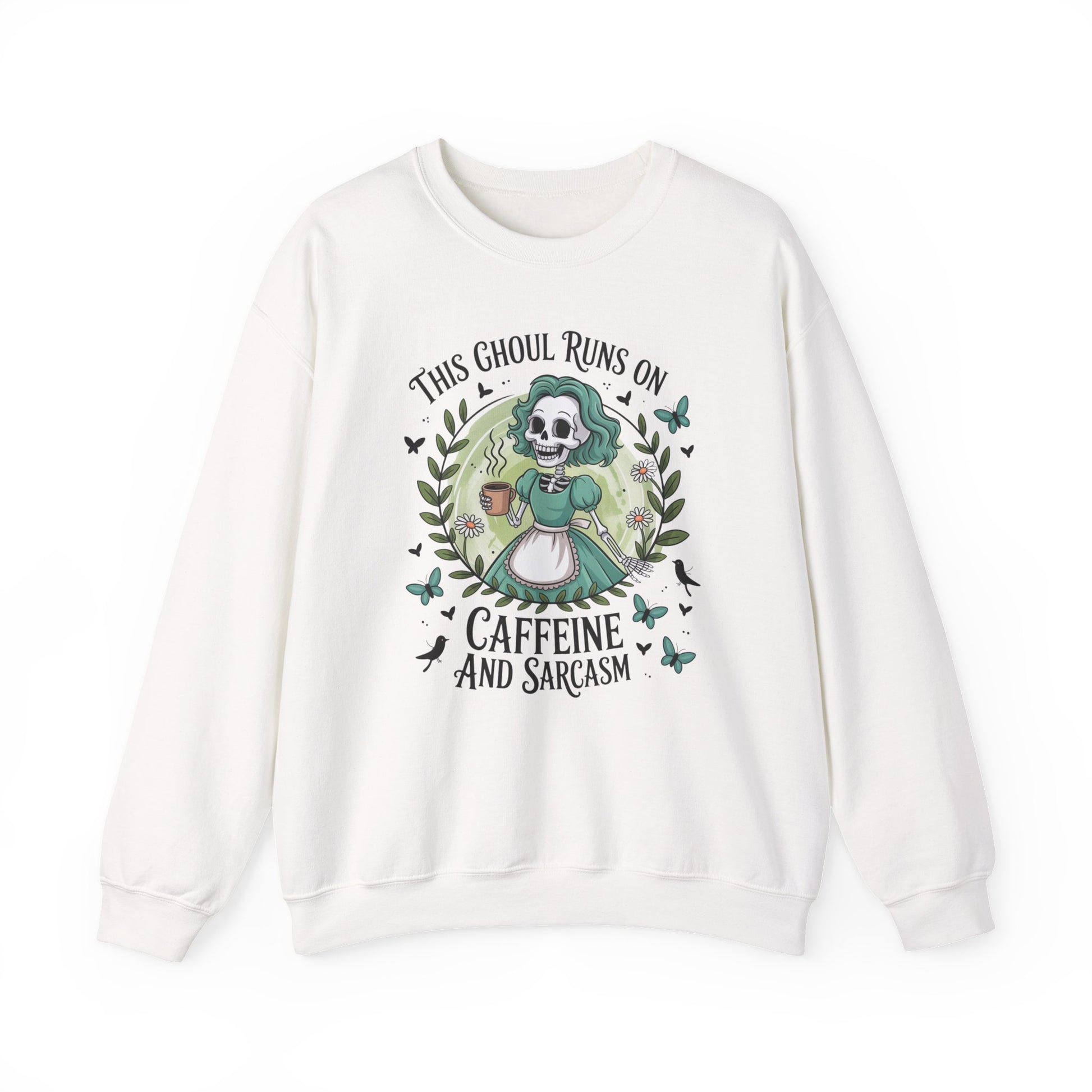 The Ghoul Runs on Caffeine and Sarcasm Halloween Crewneck Sweatshirt - Samberule