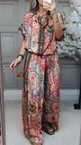 Round Neck Printed Loose Casual Suit