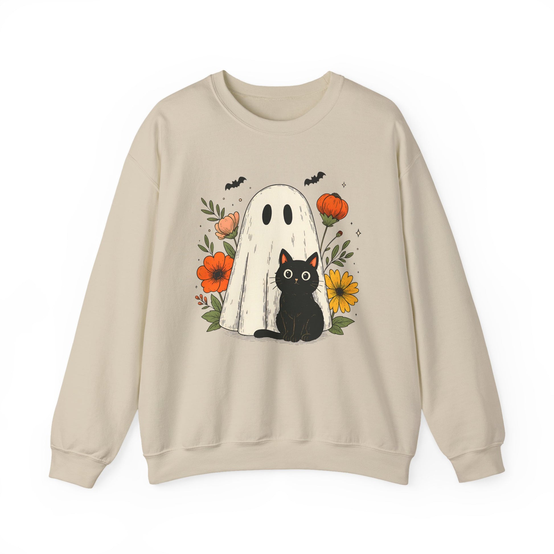 Cute Ghost Black Cat Halloween Crewneck Sweatshirt - Samberule
