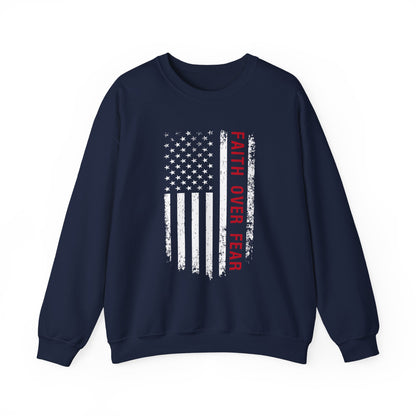 "Faith Over Fear American Flag' Faith Crewneck Sweatshirt