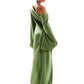 Green Asymmetrical Hem Satin Maxi Dress