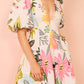 Puff Sleeve Floral Print Pocketed Mini Dress