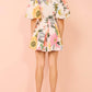 Puff Sleeve Floral Print Pocketed Mini Dress