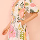 Puff Sleeve Floral Print Pocketed Mini Dress