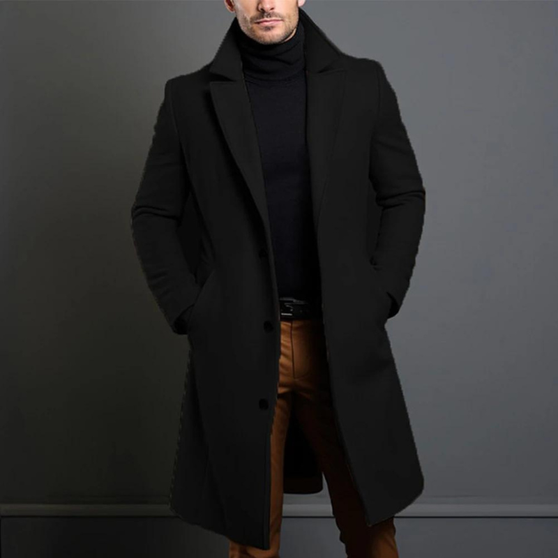 Jameson | Classic Long Overcoat with Lapel for Men - Samberule