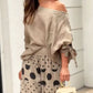 Casual Shoulder Top & Printed Pants Two-Piece Set