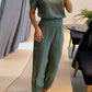 Casual V-Neck Printed Short Sleeve Long Pants Two-Piece Set