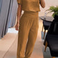 Casual V-Neck Printed Short Sleeve Long Pants Two-Piece Set