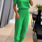 Casual V-Neck Printed Short Sleeve Long Pants Two-Piece Set