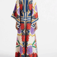 Exquisite Floral Print Draped Waterfall Sleeves Maxi Dress