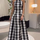 Classic Plaid Print Halter Neck Maxi Dress