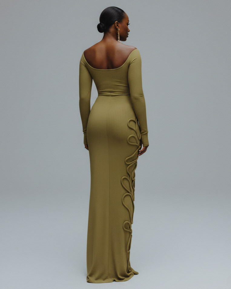 CARAMINA Sculptural Loop Maxi Gown