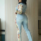 SHAY Denim Tapestry Cropped Jacket & Pant Set
