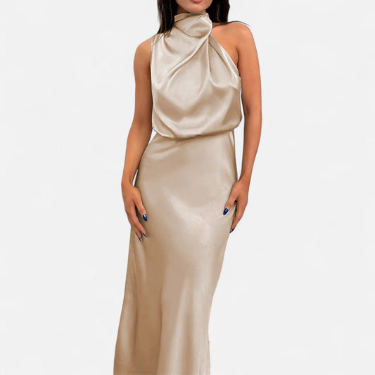 Women’s Satin A-Line Sleeveless Long Dress - Samberule