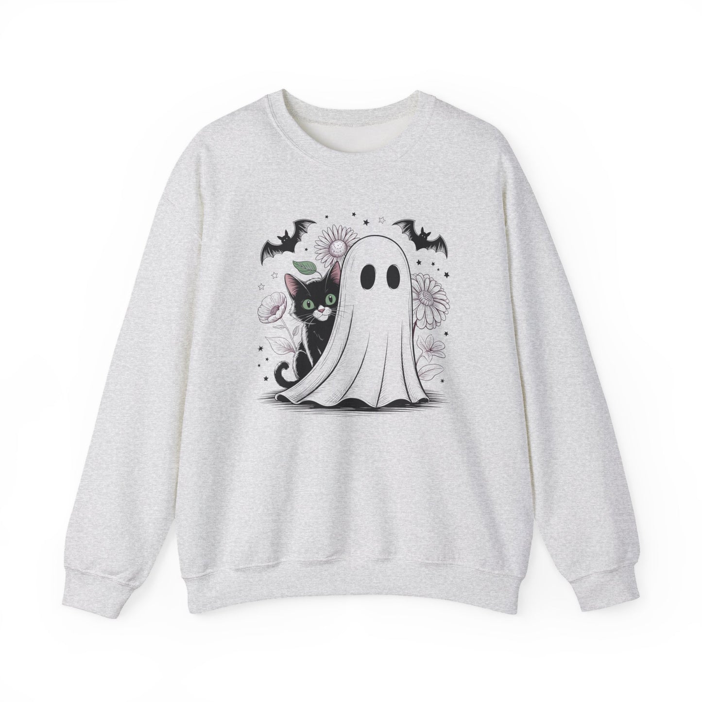 Halloween Ghost And Black Cat Halloween Crewneck Sweatshirt - Samberule