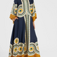 Twill Art Deco Print Maxi Dress