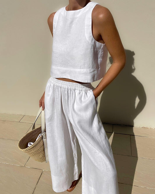 Chic Solid Color Sleeveless 2pieces Set - Samberule