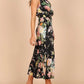 Halter Neck Floral Elastic Waist Maxi Dress