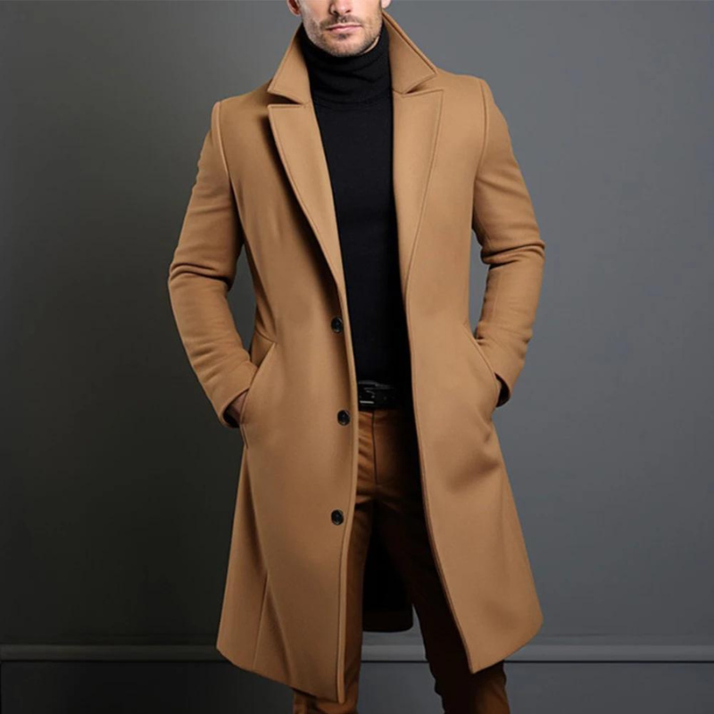 Jameson | Classic Long Overcoat with Lapel for Men - Samberule