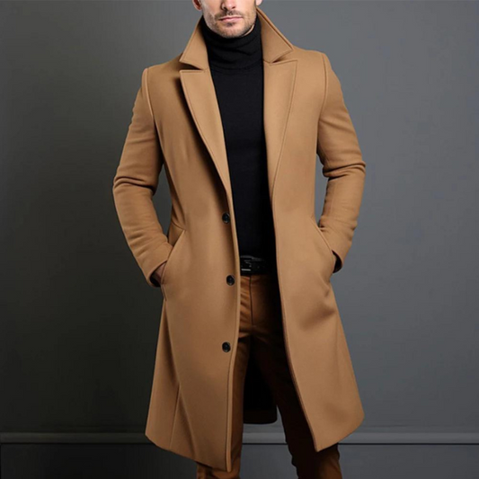 Jameson | Classic Long Overcoat with Lapel for Men - Samberule