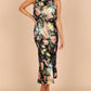 Halter Neck Floral Elastic Waist Maxi Dress