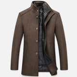 Men's Long Wool Overcoat Featuring Vest Panel