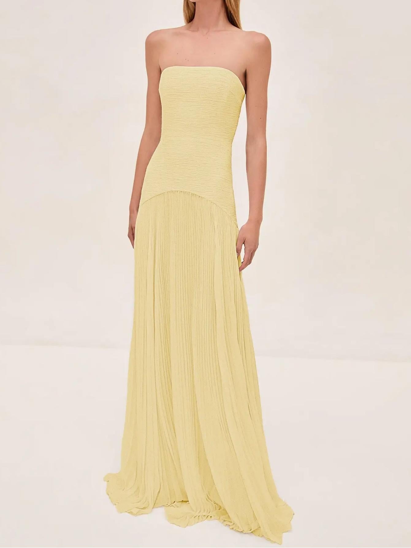Ruby - Strapless Pleated Maxi Dress - Samberule