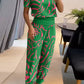 Casual V-Neck Printed Short Sleeve Long Pants Two-Piece Set