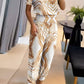 Casual V-Neck Printed Short Sleeve Long Pants Two-Piece Set