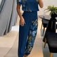 Casual V-Neck Printed Short Sleeve Long Pants Two-Piece Set