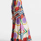 Exquisite Floral Print Draped Waterfall Sleeves Maxi Dress