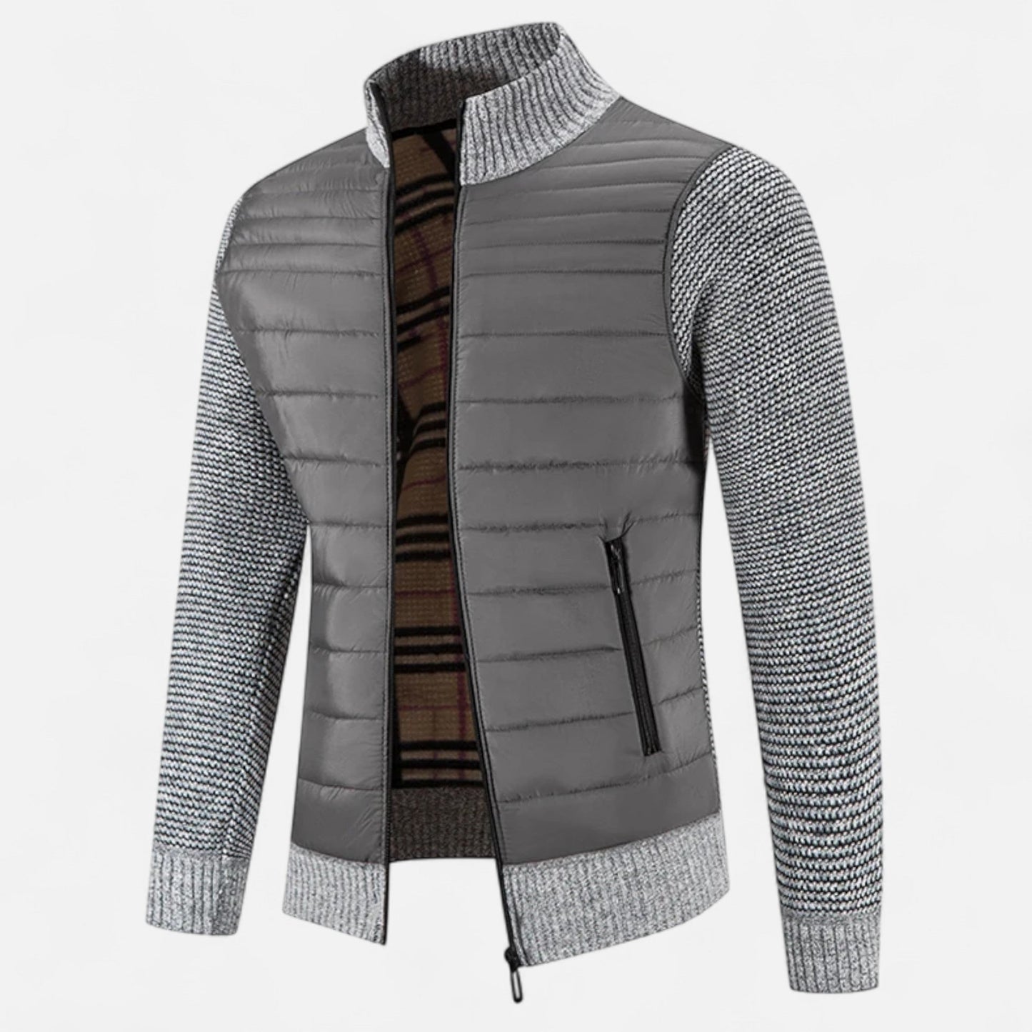Men's Fleece Patchwork Jacket with Stand Collar