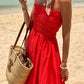 Off Shoulder Smocked Bust Vacation Maxi Dress
