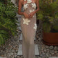 3D Flower Decor Halter Neck Bodycon Crochet Maxi Dresses