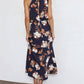 Halter Neck Floral Elastic Waist Maxi Dress