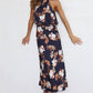 Halter Neck Floral Elastic Waist Maxi Dress