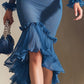 Stylish And Elegant Blue V-neck Midi Dress - Samberule