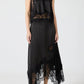 Lace Pleated Collar Top + Irregular Slit Skirt Set