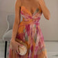 Elegant Painted Floral Print V-Neck A-Line Maxi Dress
