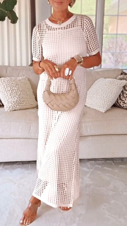 Elegant Boat Neck Hollow Airy Two-piece Dress - Samberule
