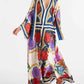 Exquisite Floral Print Draped Waterfall Sleeves Maxi Dress