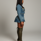 DANIELA Cropped Denim Jacket & Pleated Mini Skirt Set