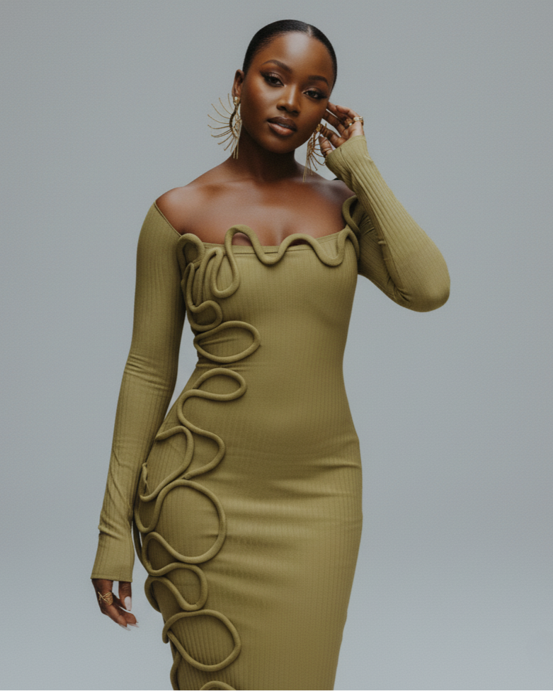 CARAMINA Sculptural Loop Maxi Gown