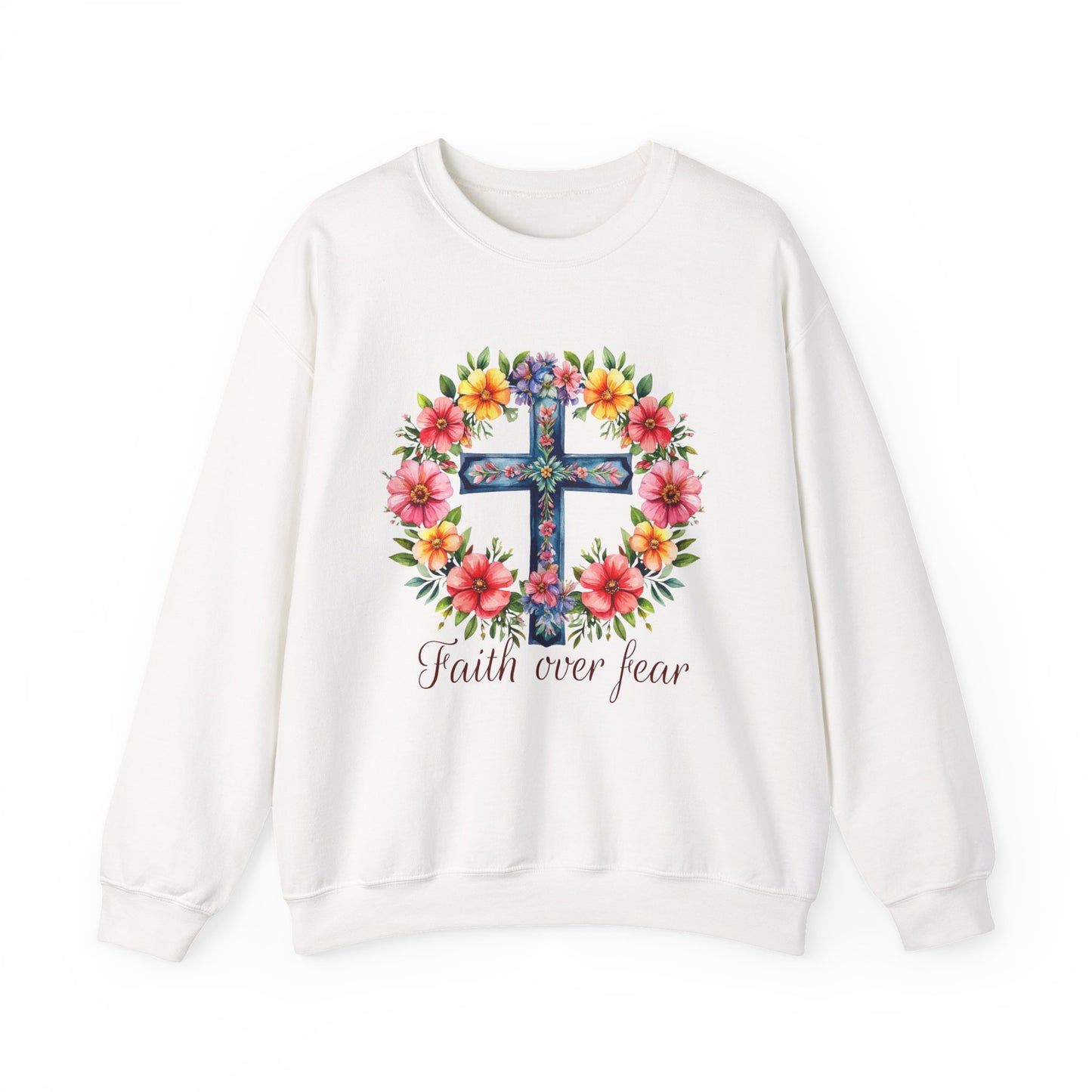 "Faith Over Fear Floral" Faith Crewneck Sweatshirt