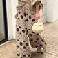 Casual Shoulder Top & Printed Pants Two-Piece Set