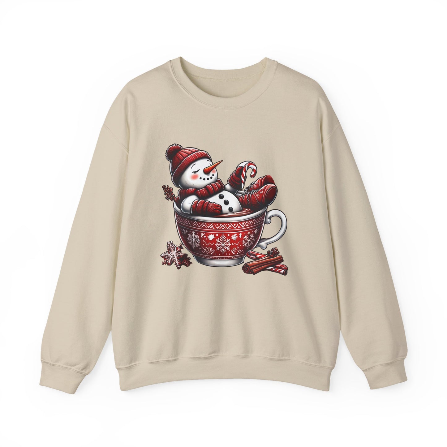 Cozy Snowman in Hot Cocoa Christmas Crewneck Sweatshirt